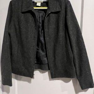 Womens Jacket Blazer Black Wool Silk Blend Zipper Eddie Bauer sz S